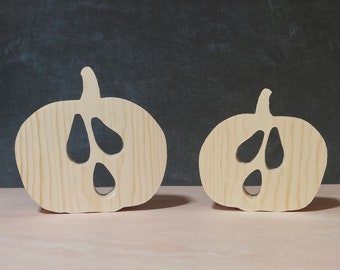 unfinished wood pumpkin, wooden jack-o-lantern, wooden Halloween tier tray cutouts, DIY Halloween shape, Unfinished Halloween cutout