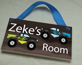 Personalized Door Sign Kids, Kids Door Sign, Childs Name Sign, Bedroom Door Hanger, Kids Door Hanger, Bedroom Door Sign, Monster Trucks
