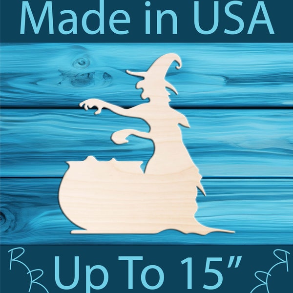 Unfinished wood witch cutout shape. Laser cut wooden Halloween craft. Paint n Sip party activity. DIY tier tray door signs. Kids wood craft