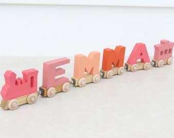 Personalized train for girls. Boys letter train. Child's personalized alphabet train birthday gift. Kids wooden train name puzzle Christmas