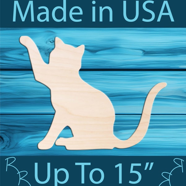 Cat unfinished wood cutout shape. Laser cut wooden Halloween craft. Paint n Sip party activity. DIY tier tray door signs. Kids wood craft