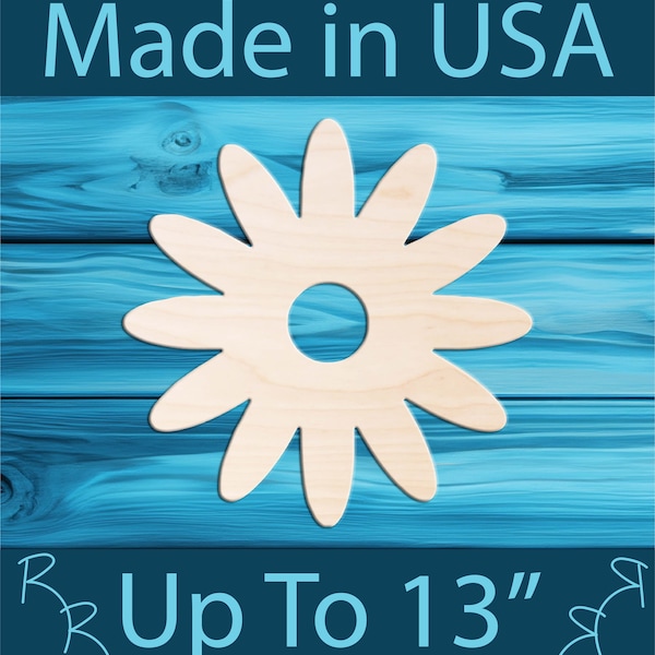 Unfinished wood daisy cutout shape. Laser cut wooden spring craft. Paint n Sip party activity. DIY tier tray door signs. Kids wood craft