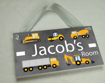 Kids Door Sign, Childs Door Sign, Kids Name Sign, Boys Name Sign, Kids Door Hanger, Childs Door Hanger, Boys Door Sign, Construction Art