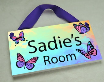 Kids Door Sign, Childs Door Sign, Kids Name Sign, Girls Name Sign, Kids Door Hanger, Childs Door Hanger, Girls Door Sign, Butterfly Wall Art