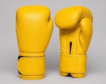 Gula läderboxningshandskar, professionella sparringträningshandskar, MMA kickboxningsutrustning