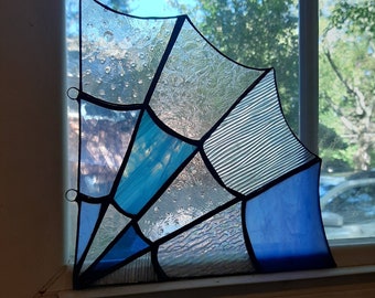Stained glass blue spiderweb corner, dreamcatcher, stained glass art,  decoration, suncatcher, Halloween decor, spider web, window decor