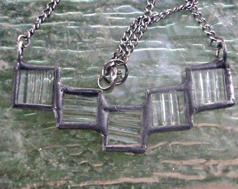 Stained glass squares necklace black patina antique gunmetal