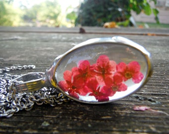 Real dainty pink flowers terrarium necklace, glass terrarium, nature jewelry, boho gypsy necklace, bohemian necklace, romantic jewelry, gift