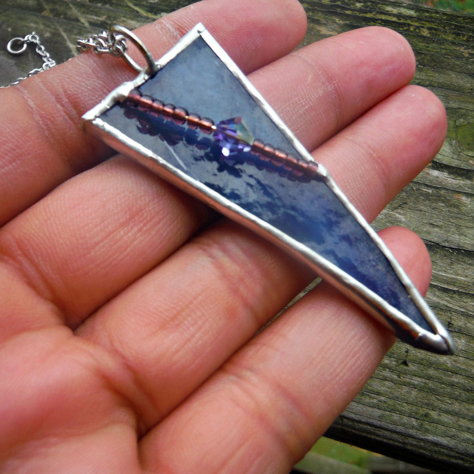 Stained Glass Blue Beaded Dagger Necklace Boho Jewelry Etsy