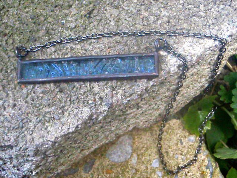 Stained Glass Bar Necklace Medium Slate Blue Black Gunmetal Etsy