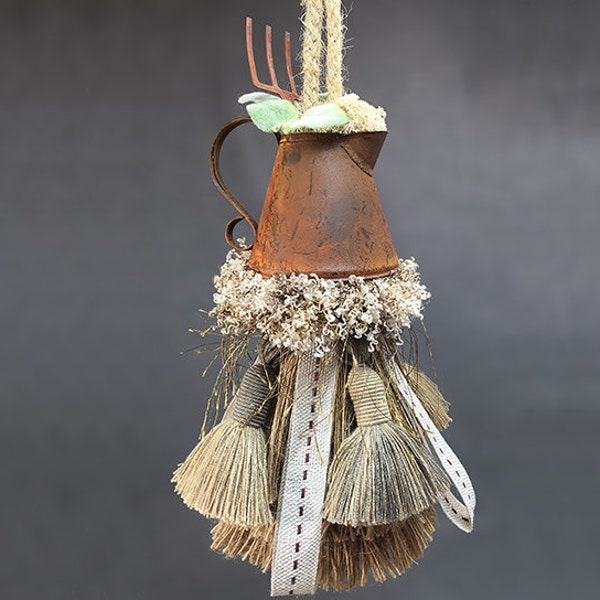 Rustic Home Decor Tassel - French Country Tassel - Large Drapery Tassel -   Barn Wedding Floral Arrangement - Watering Can Tassel - Tassel