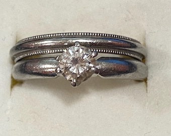Vintage 1990s - Platinum 1/2 Carat Diamond Solitare Ring and Wedding Band