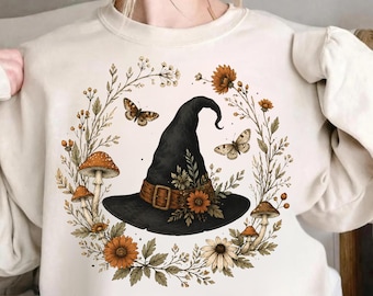 Floral Witch Hat PNG, Boho Autumn Clipart, Halloween Sublimation Design (Digital Download)