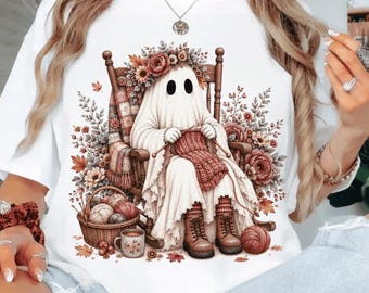 Grandma Ghost Knitting PNG, Cozy Fall Halloween Design, Nana Rocking Chair Sublimation (Digital Download)