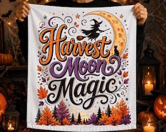 Harvest Moon Magic PNG, Halloween Witch, Spooky Season Sublimation Design (Digital Download)