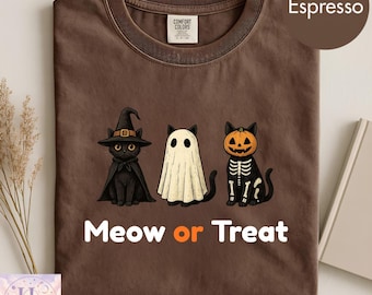 Halloween Cat Shirt | Meow or Treat Spooky Cats Comfort Colors Tee