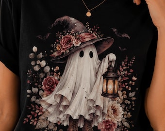 Boho Floral Ghost Lantern PNG, Witch Hat Halloween Sublimation Design (Digital Download)