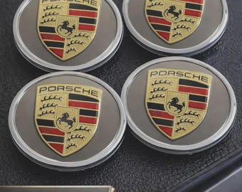 4 of Set Wheel Center Caps Gloss Golden 76mm:Porsche Cayenne, Macan, 911, 718