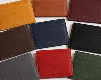 Slanke, echt lederen, gepersonaliseerde kaarthouder, minimalistische kaarthoes/portemonnee