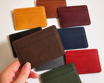 Slanke gepersonaliseerde creditcardhouder van echt leer, kleine kaartportemonnee, minimalistische kaarthoes