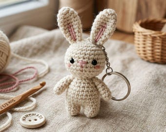Patroon gehaakt minikonijntje-sleutelhanger, amigurumi-konijn pdf, Cottagecore Bag Charm-patroon, digitale download