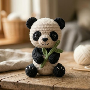 Virkmönster för Panda Amigurumi PDF, Low Sew Panda med bambu handledning, digital nedladdning