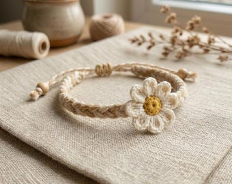 Gehaakte madeliefje vriendschapsarmbandpatroon, boho bloemenarmband, doe-het-zelfcadeau voor haar, digitale download