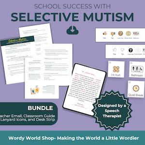 Selective Mutism School Success Bundle, Parent Advocacy Toolkit & Teacher Cheat Sheet, Printable Nonverbal Lanyard Cards Desk Strip