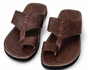Sandales marocaines homme en cuir marron – Babouches ouvertes avec entre-doigt – Artisanat traditionnel