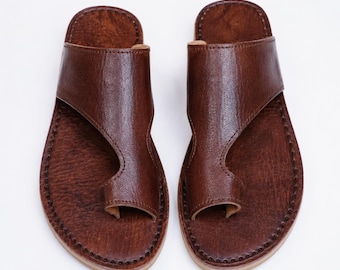 Herren-Sandalen aus echtem braunem Leder – Handgefertigte Zehentrenner aus Marokko