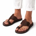 Men's Moroccan brown leather sandals – Open-toe slippers with a toe post – Traditional craftsmanship product logo