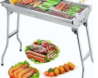 Portable Foldable Stainless Steel Charcoal BBQ Grill for Camping, Picnic, Outdoor Cooking