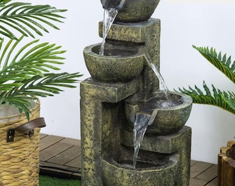 Outdoor Garden Water Fountain Cascading 4 Tier Water Feature with Pump Patio Decor Relaxing Waterfall Fountain for Yard