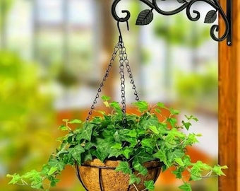 Set of 2 Rustic Wrought Iron Plant Hooks: Decorative Wall Brackets for Garden Decor