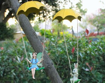 Fairy Rabbit Hanging Decor Set Easter Garden Pendant Whimsical Home Decoration Outdoor Ornament for Nursery Patio Decor 2pcs.