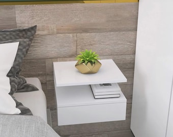 Floating Nightstand Set of 2 Wall Mounted Bedside Tables with Drawer and Shelf Modern Bedroom Storage Small Space Furniture