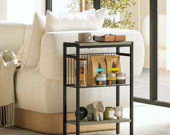 Narrow Side Table with Shelves Slim End Table Small Space Storage Table for Living Room Bedroom Industrial Style Furniture