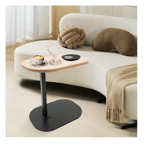 Adjustable Height C-Table: Modern Wood Metal Sofa Side Table