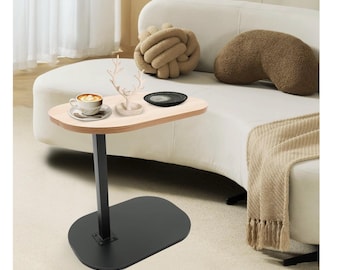 Adjustable Height C-Table: Modern Wood Metal Sofa Side Table