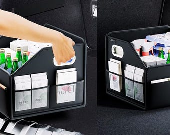 Leather Car Trunk Organizer Foldable Waterproof Storage Box for SUV Sedan Truck Auto Cargo Organizer with Large Capacity... 22L