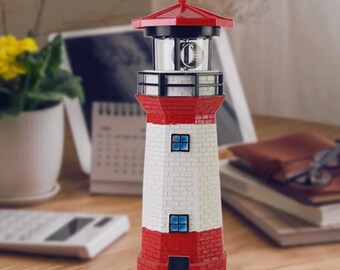Solar Lighthouse Garden Decor Rotating Outdoor Resin Light Coastal Lawn Ornament for Patio Yard Landscape Decoration