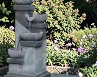 Outdoor Water Fountain with LED Lights 4 Tier Cascading Waterfall Garden Fountain for Patio Backyard Lawn Decor