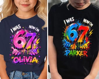 Personalized I Was 6 Now I’m 7 Birthday Shirt, Custom Graffiti Name Party Shirt