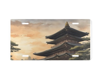 Japanse pagode sierkentekenplaat | Kentekenplaat met tempeltafereel