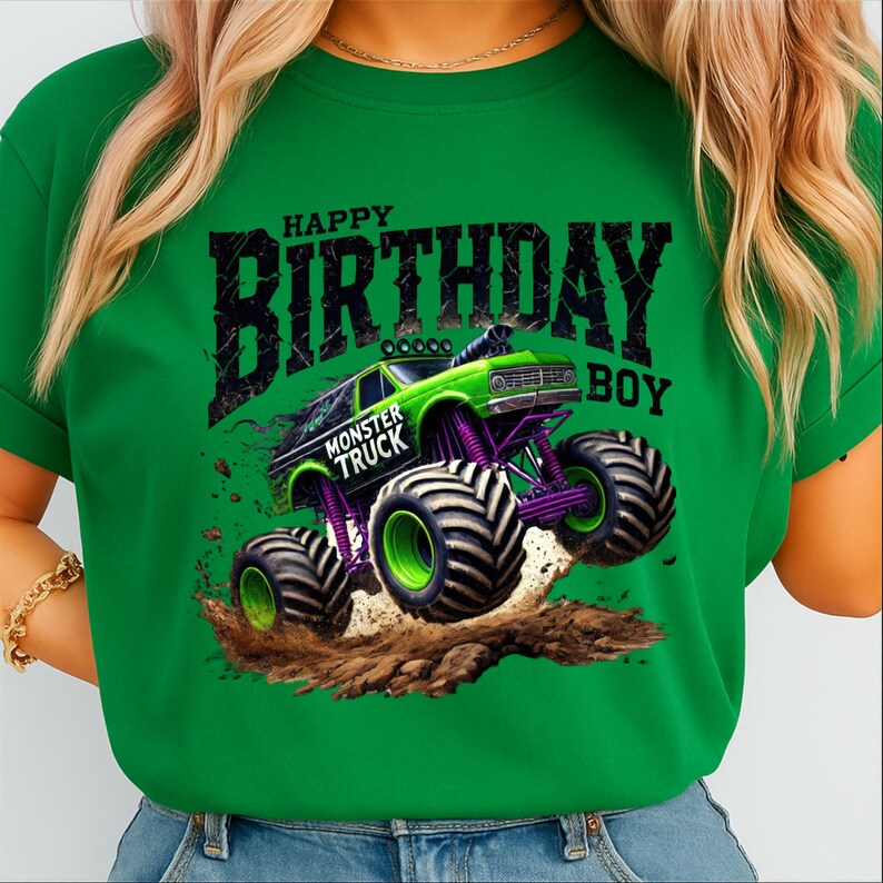 Monster Truck Birthday Boy DTF Transfer Ready to Press, Monster Jam Style Kids Tee Print image 5