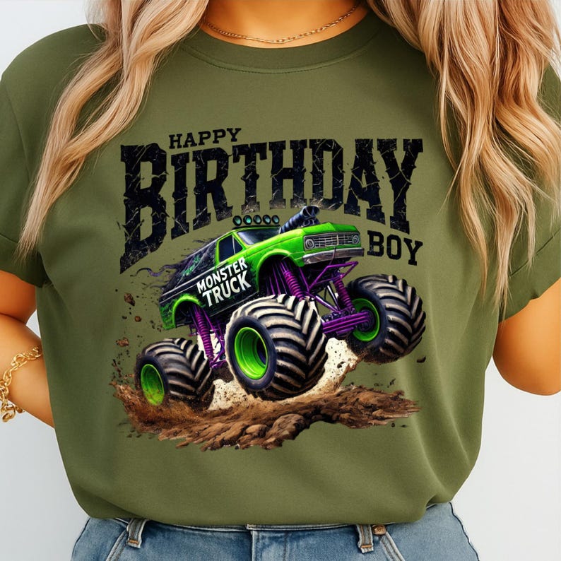 Monster Truck Birthday Boy DTF Transfer Ready to Press, Monster Jam Style Kids Tee Print image 4