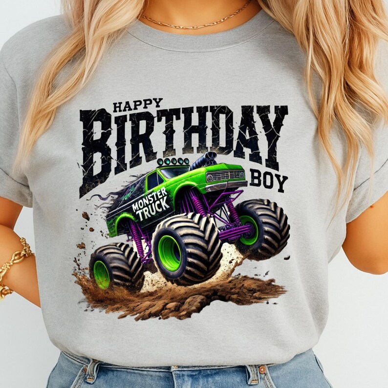Monster Truck Birthday Boy DTF Transfer Ready to Press, Monster Jam Style Kids Tee Print image 3