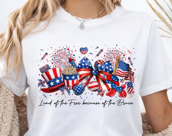 Land of the Free Because of the Brave DTF Transfer, Patriotic America Ready To Press, USA Independence Day Heat Print