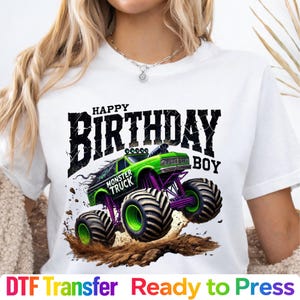 Monster Truck Birthday Boy DTF Transfer Ready to Press, Monster Jam Style Kids Tee Print image 1