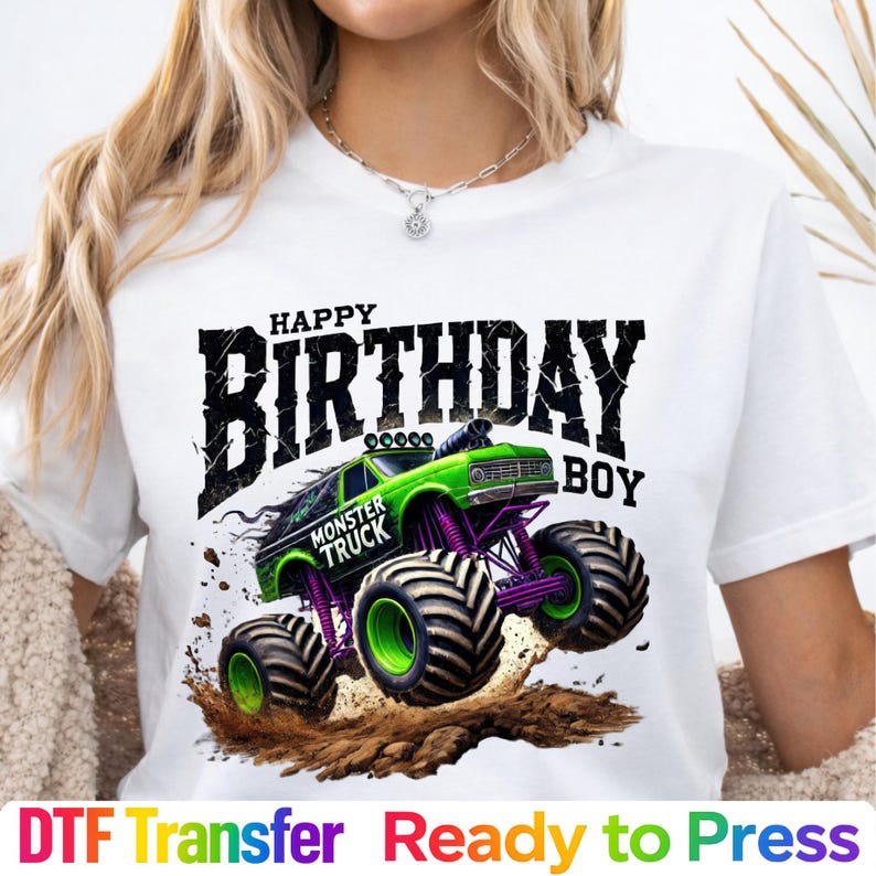 Monster Truck Birthday Boy DTF Transfer Ready to Press, Monster Jam Style Kids Tee Print image 1
